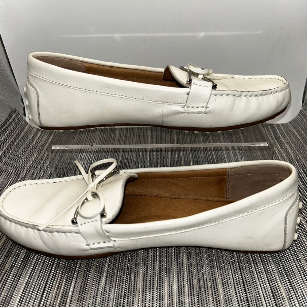 Lauren Ralph Lauren White Leather Driving Loafers Bow Detail Flats 11B